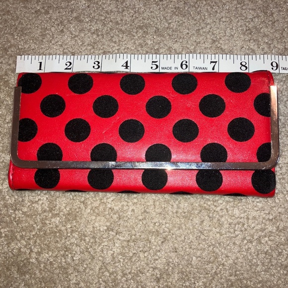 red wallet with black polka dots, 9 x 4 - Picture 6 of 7